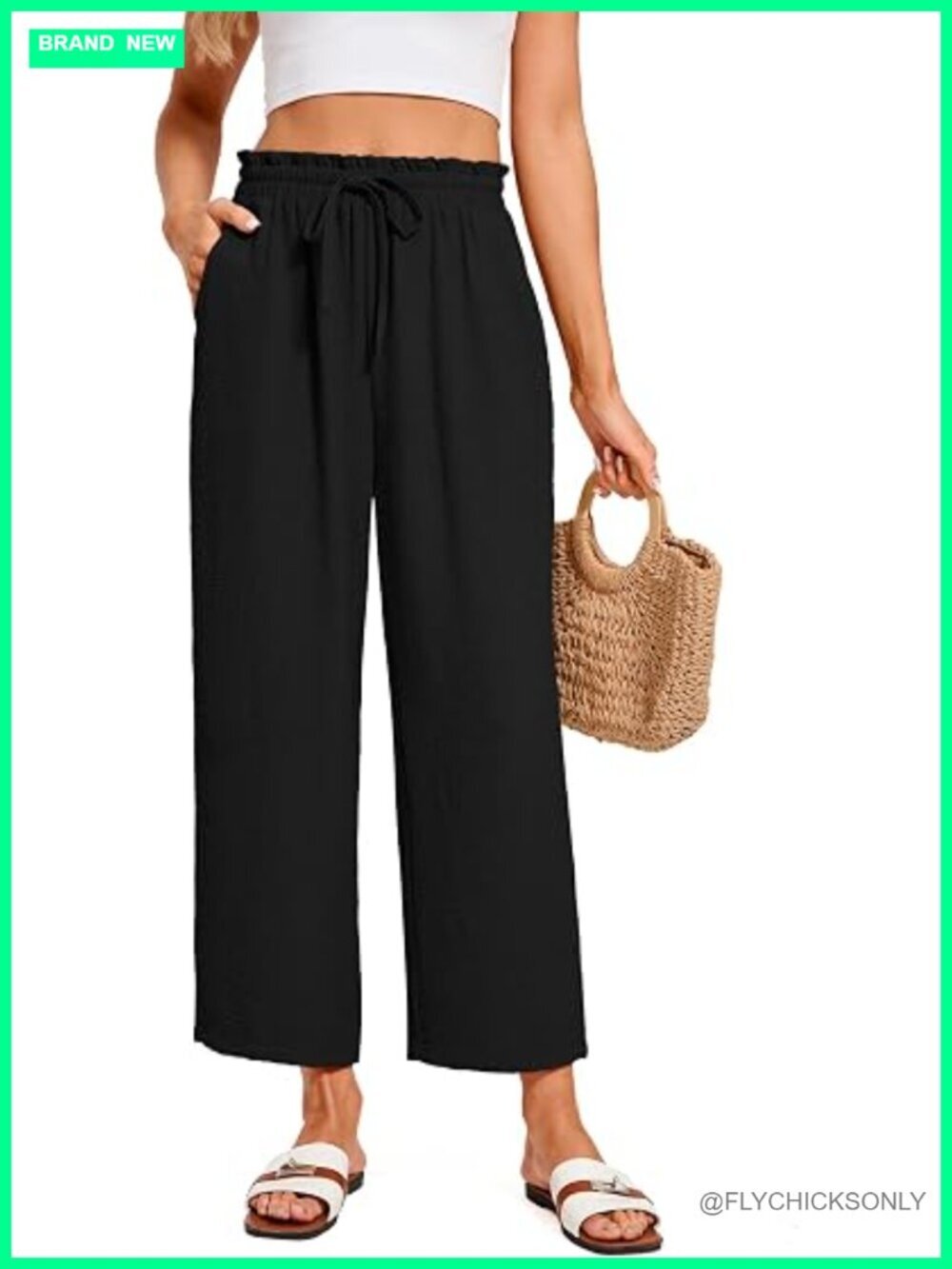 Cropped Palazzo Pants Wide Leg Flowy Ankle Pants with Pockets
